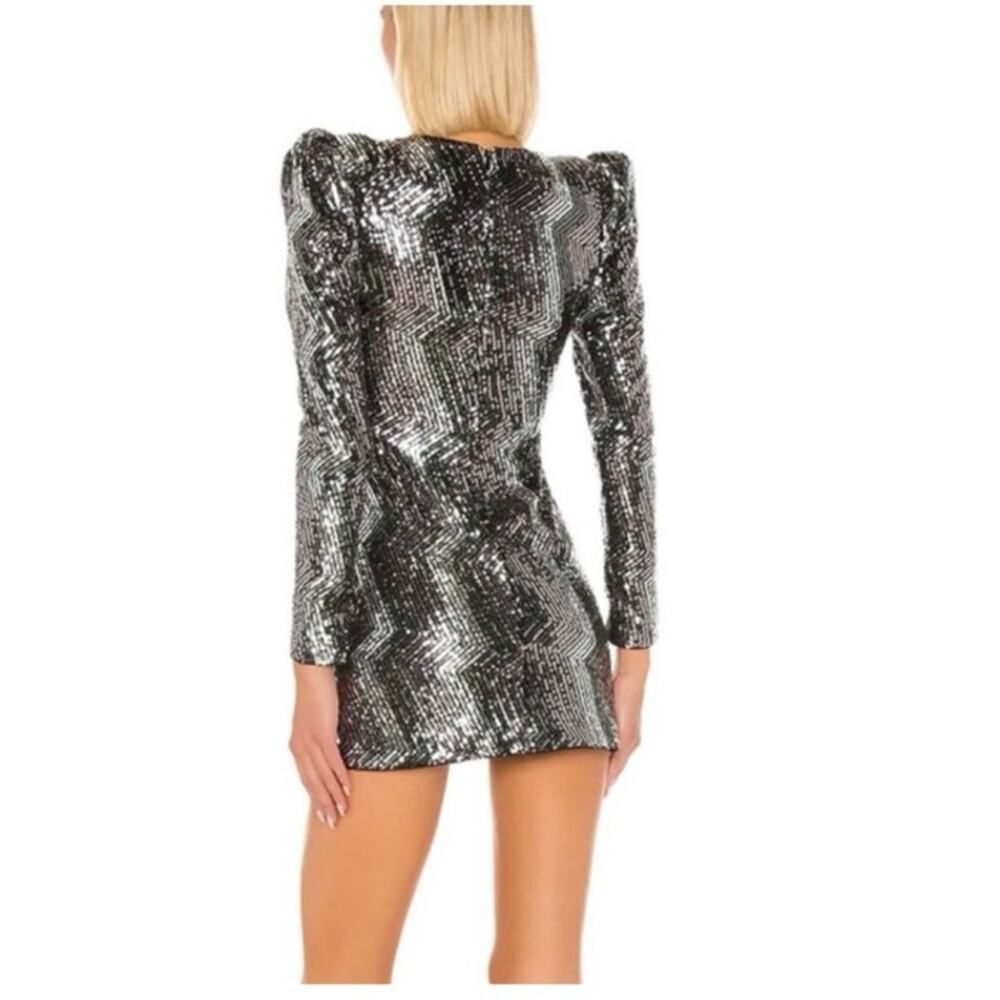 Revolve X Michael Costello Leanne sequin mini dress size S silver black - Picture 3 of 11